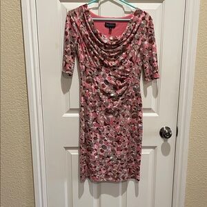 Connected Apparel Pink and Gray Patterned Midi Dress